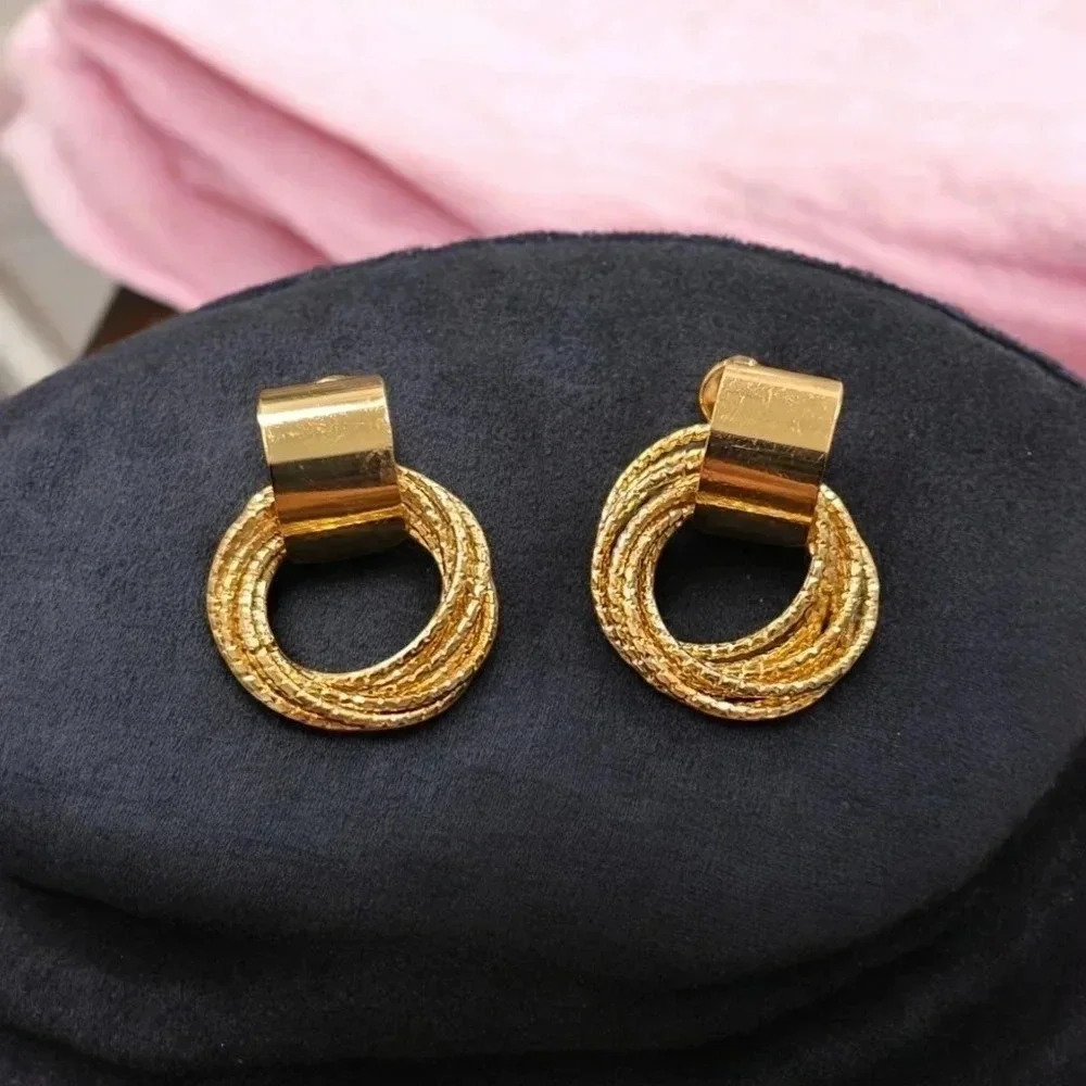 Gold Plated Multi-layered Circle Dangle Earrings